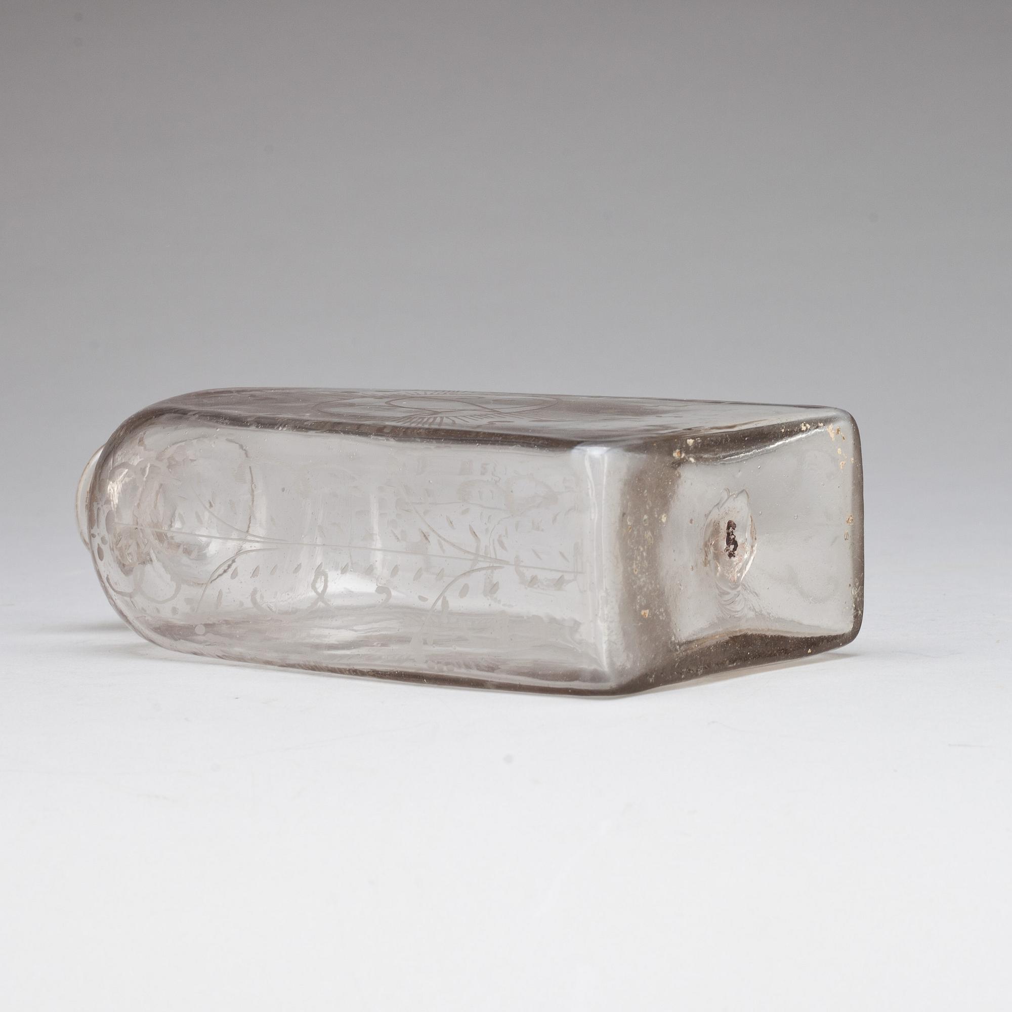 BRÄNNVINSFLASKA, glas. 1700-tal.