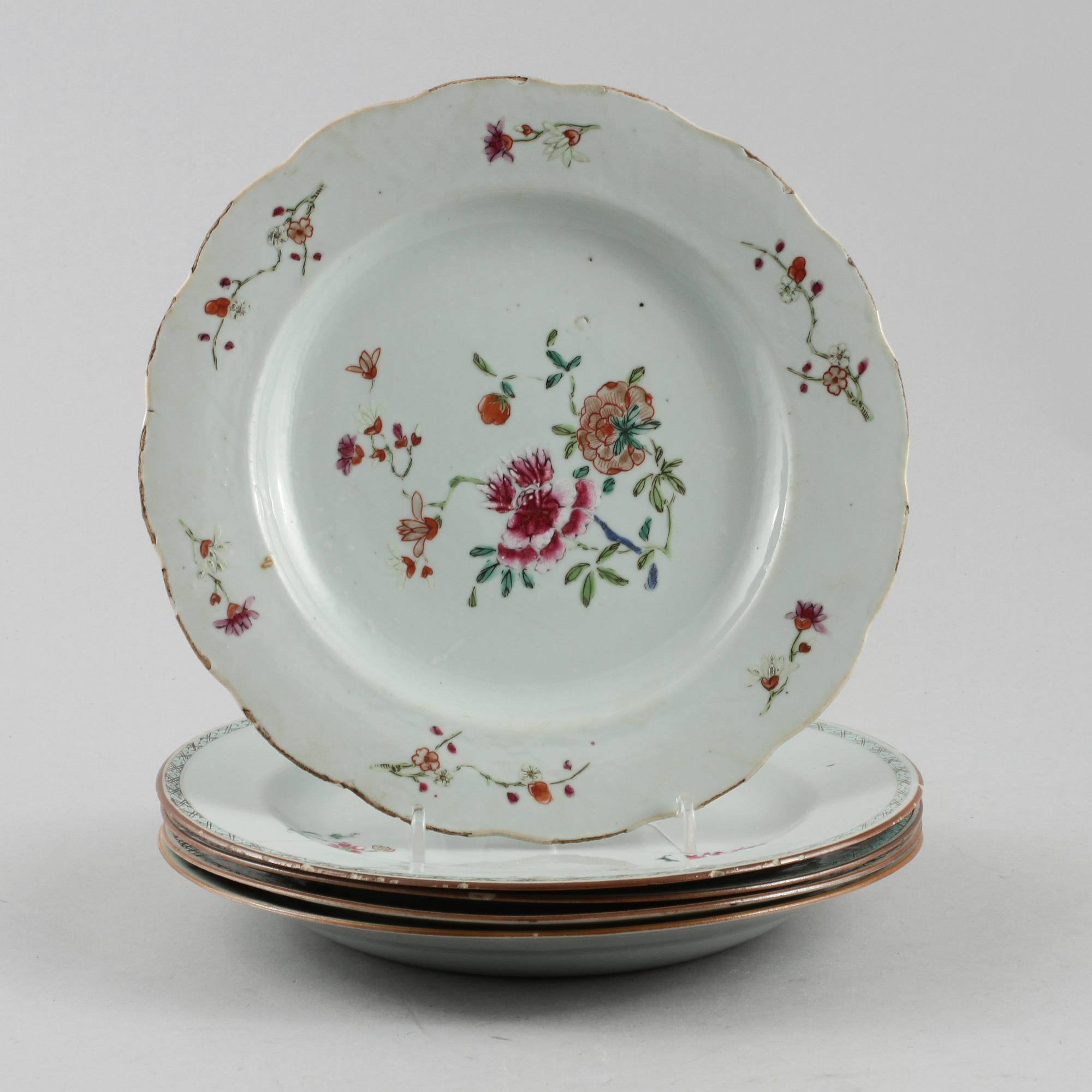 TALLRIKAR, 5 st, porslin, Kina, 1700-tal.