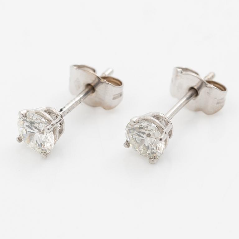Earrings, a pair, 18K white gold set with round brilliant-cut diamonds totalling 1.03 ct, accompanied by a GIA dossier.