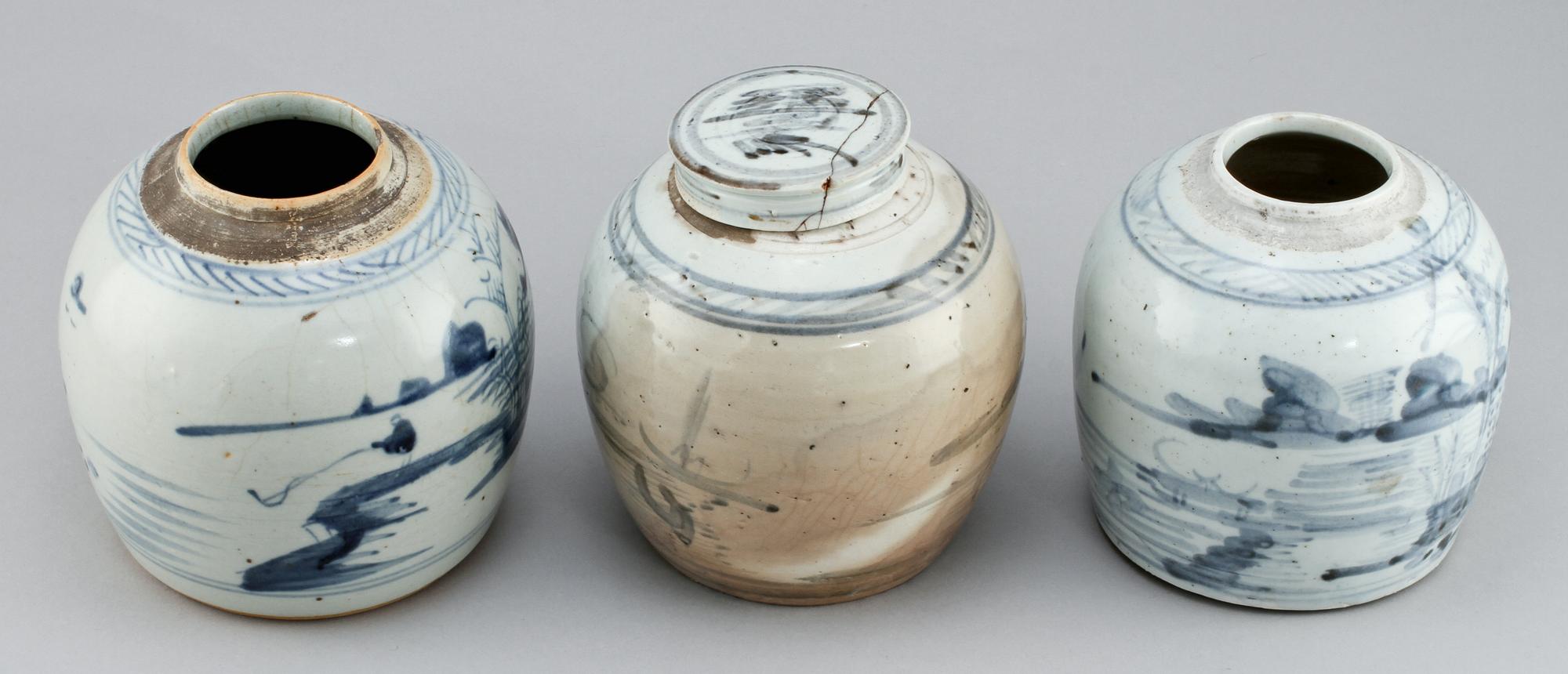 BOJANER, 3 st, porslin, Kina, 1800-tal.