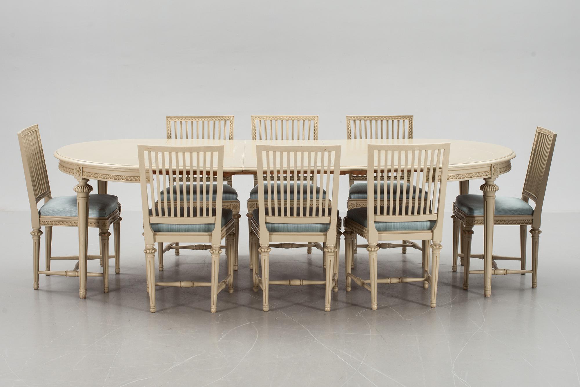 MATSALSGRUPP, 9 delar, gustaviansk stil. 1900-talets andra hälft.