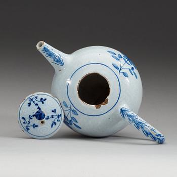 A Swedish Rörstrand faience teapot with cover, 18th Century.