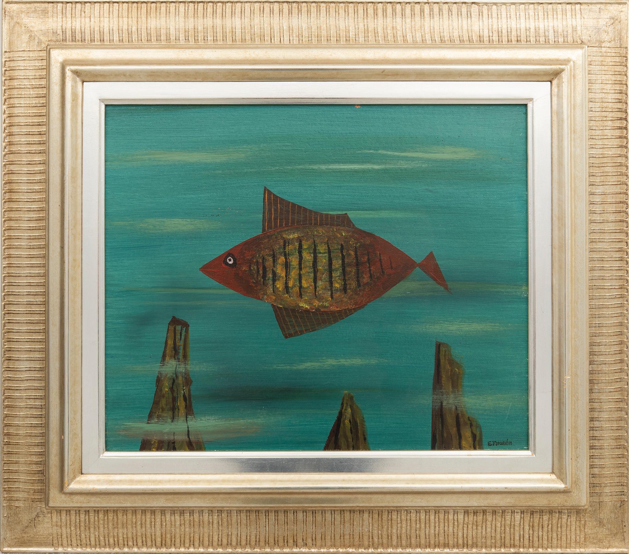 Esaias Thorén, Fish against blue background.