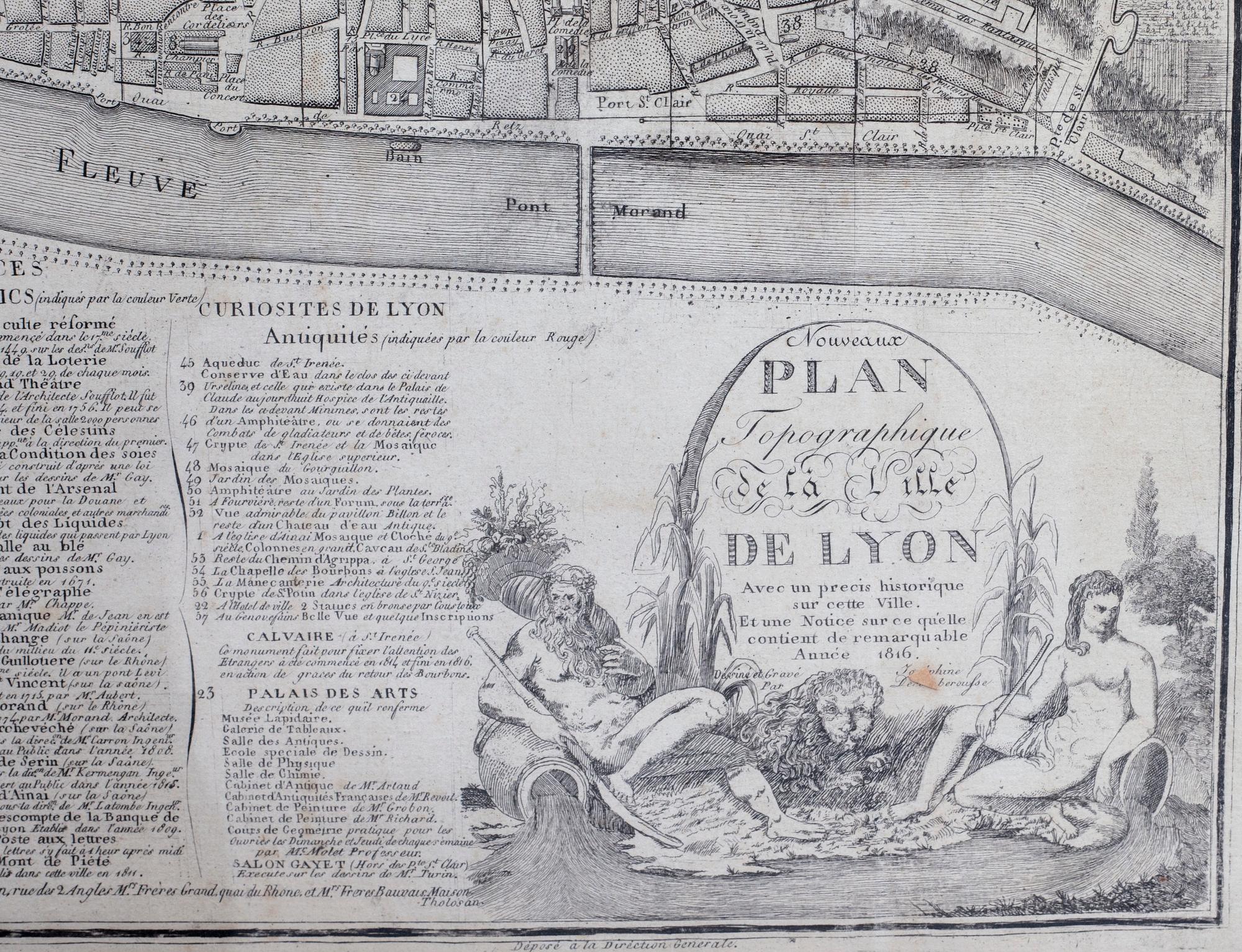 STADSKARTA ÖVER LYON, "Nouveau Plan topographique de la ville de Lyon, avec un précis historique..." 1816.