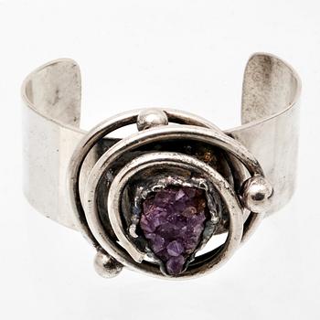 Bangle silver/metal, amethyst crystal.
