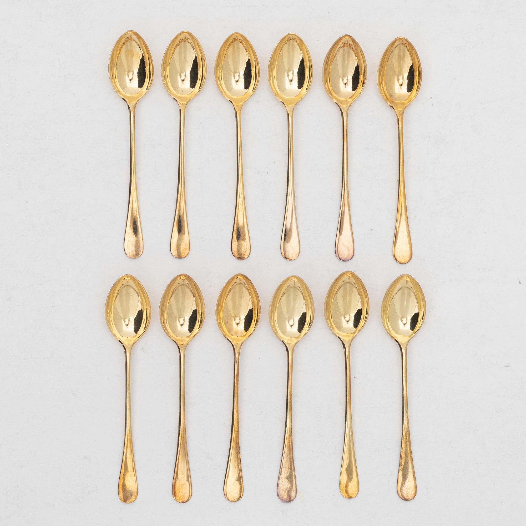 Twelve sterling silver gilt mocha spoons, CG Hallberg, Stockholm 1961.