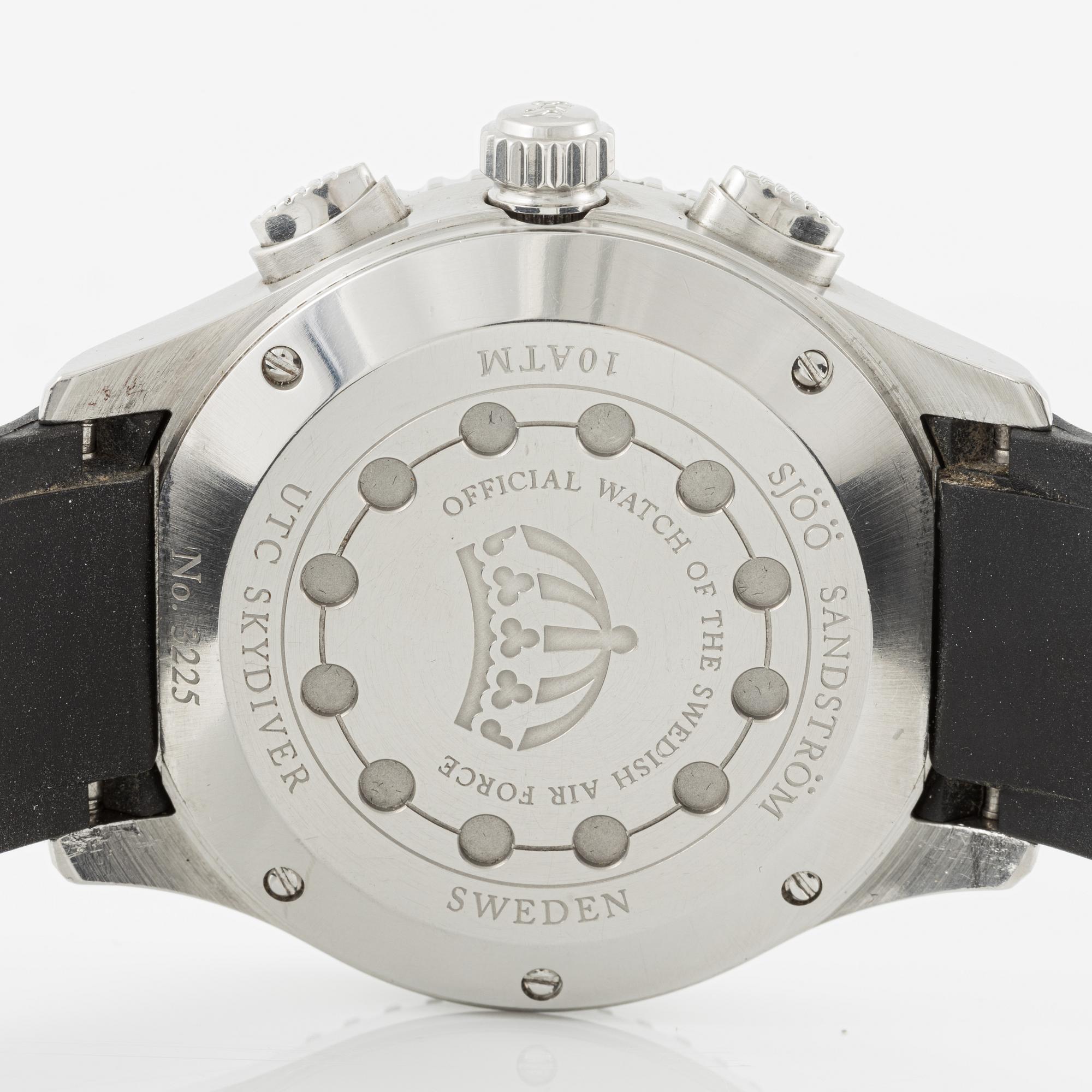 Sjöö Sandström, UTC Skydiver, "Official watch Swedish Airforce", wristwatch, 44 mm.