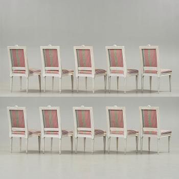 Ten Gustavian late 18th century chairs by Erik Öhrmark, master 1777.