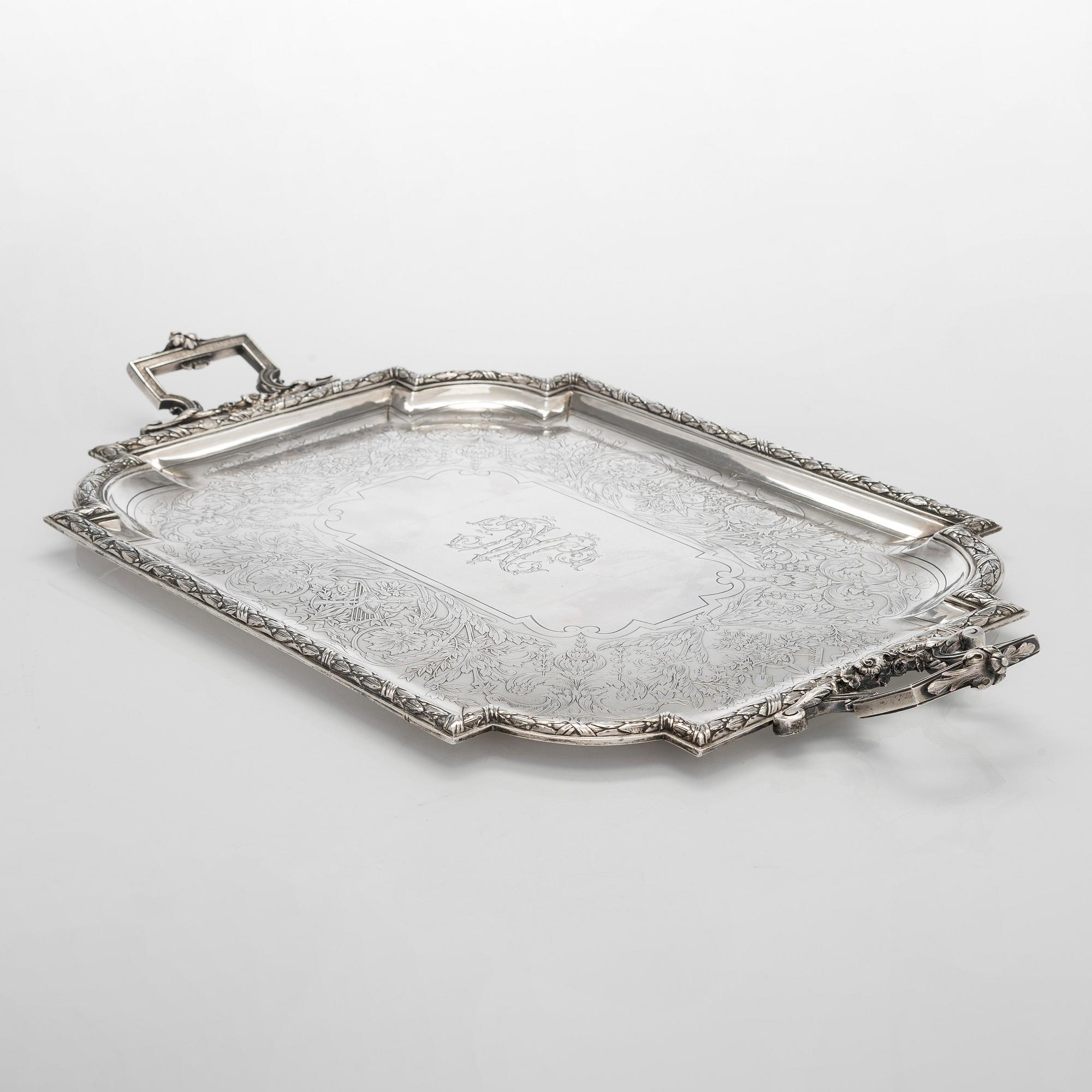 A French silver tray, maker's mark of Charles Mérite, before year 1892.