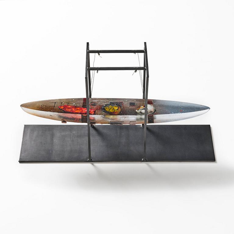 Bertil Vallien, a unique sand cast glass sculpture of a boat, Kosta Boda, Sweden.