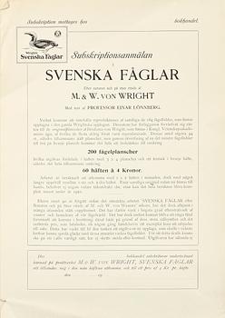 LITOGRAFISKA TRYCK, häfte 1-105, ur M och W von Wright, Svenska fåglar, A Börtzells, Stockholm, 1920-tal.