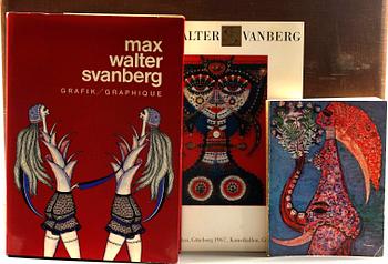 MAX WALTER SVANBERG, färglitografier, 12 st, sign o dat i trycket Max Walters 57 samt BÖCKER, 3 st.