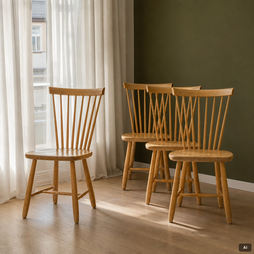 Carl Malmsten, a set of 4 chairs, "Lilla Åland", Stolab, 1999.