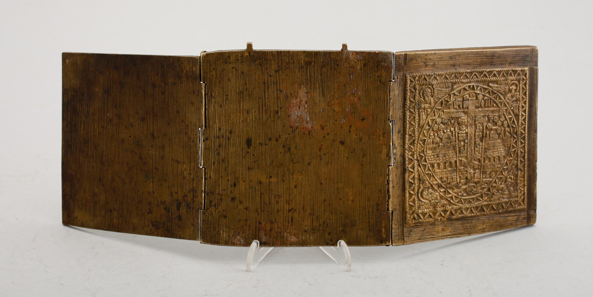 TRIPTYK, mässing, sannolikt grekisk-ortodox, 1700-/1800-tal.