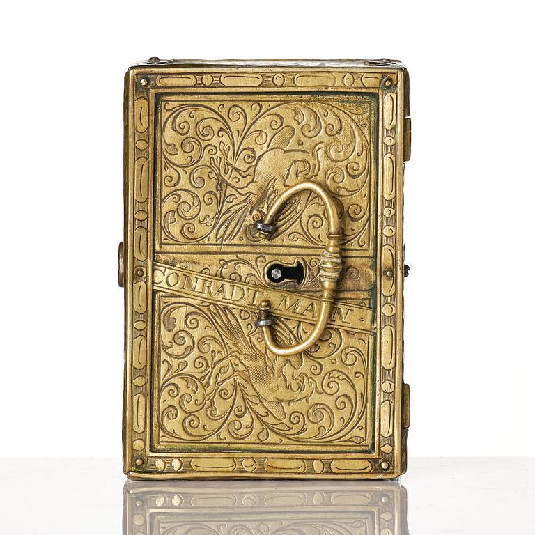 A gilt-brass miniature casket by Conradt Mann (master in Augsburg and Nuremberg, fl. ca. 1600-1630).
