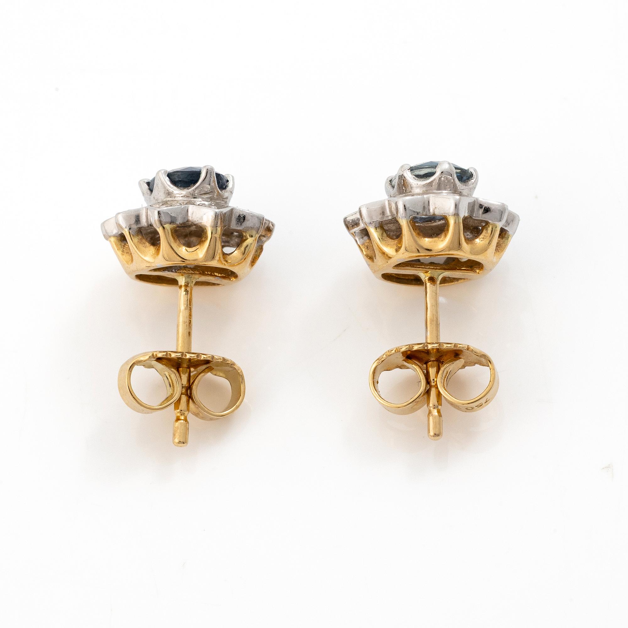 Örhägen, carmosé. 18K guld med safirer och små åttkantslipade diamanter.