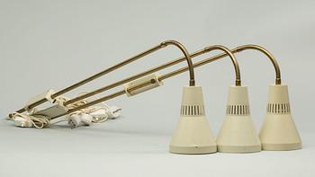 VÄGGLAMPOR, 3 st, märkt "Luco", 1900-talets andra hälft.