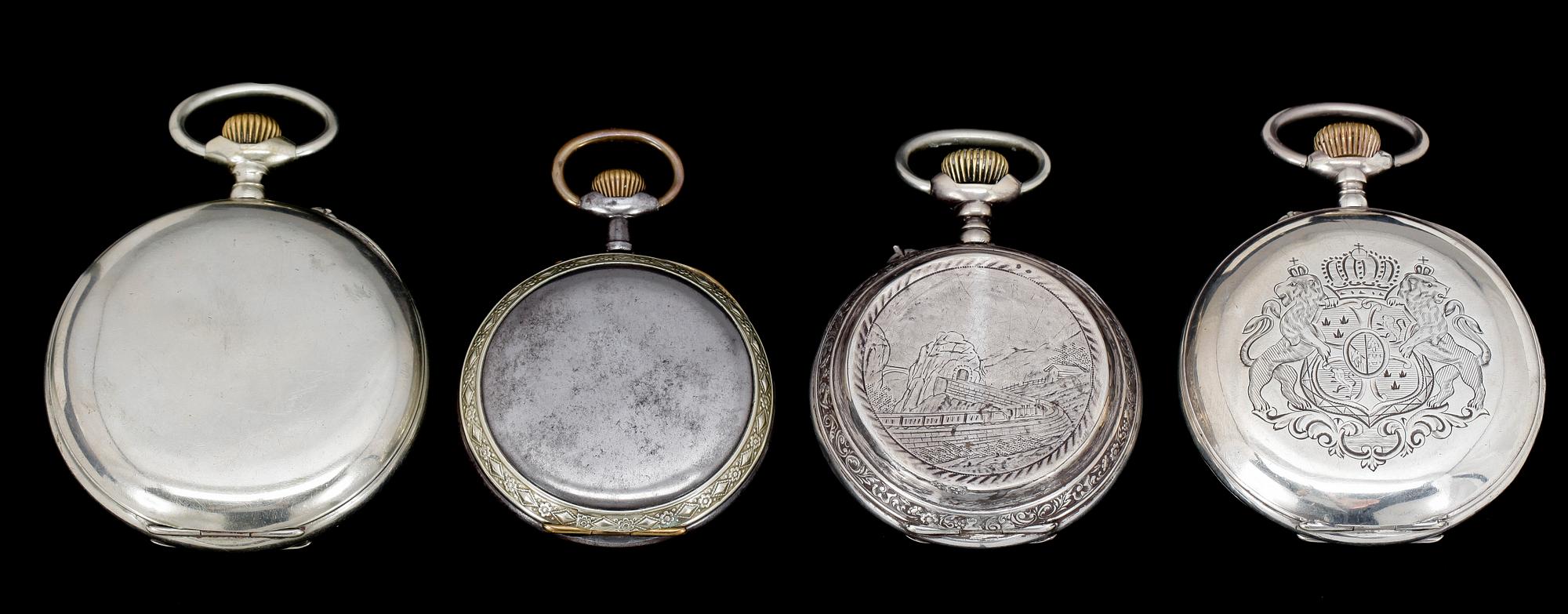 FICKUR, 4 st, bla Remontoir, silver. 1900-talets första hälft.