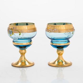 A Murano decanter and six drinking glasses, mid-20th century.