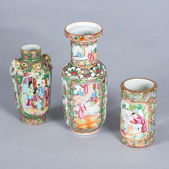 VASER, 3 st, porslin, Kanton, 1800-tal.