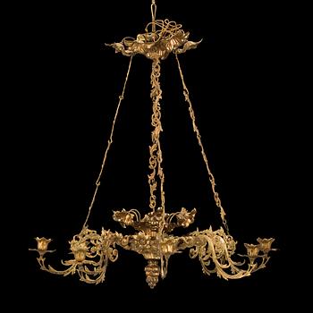 A late 19th century brass chandelier.