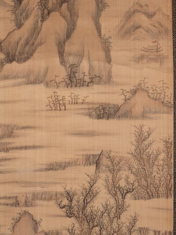 A Chinese scroll painting, unknown artist, watercolour and ink on silk, Qing dynasty, 19th Century.