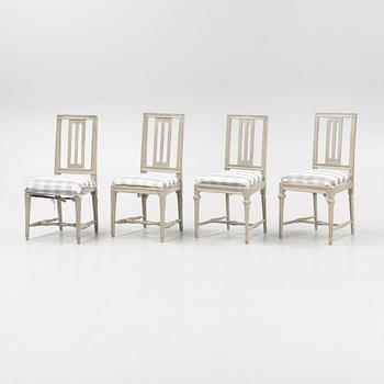 Two pairs of painted Gustavian chairs, end of the 18th Century.