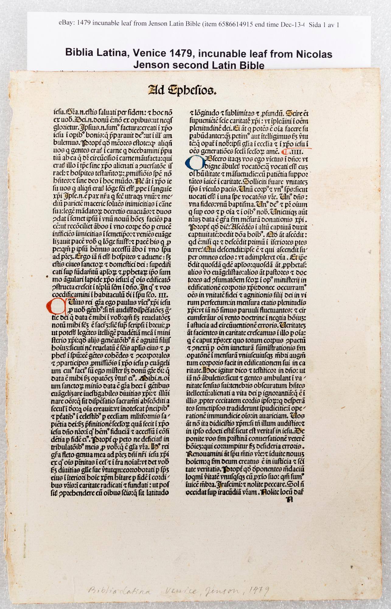 Leaves of Italian Incunabula / Printed leaves of the 1400s.