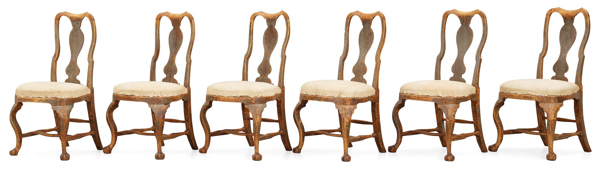 STOLAR, sex stycken. Västsvensk rokoko, 1700-talets andra hälft. Rokoko.