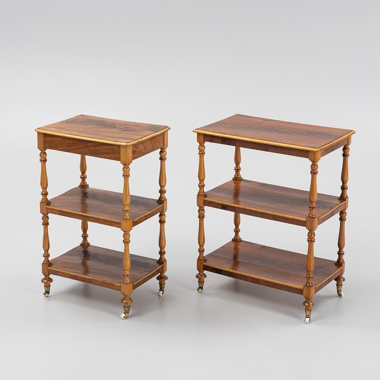 A set of two mahogany etageres. 19th Century.