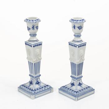 Candlesticks, a pair, porcelain. Royal Copenhagen, “Blue Fluted”, Denmark, 20th century.