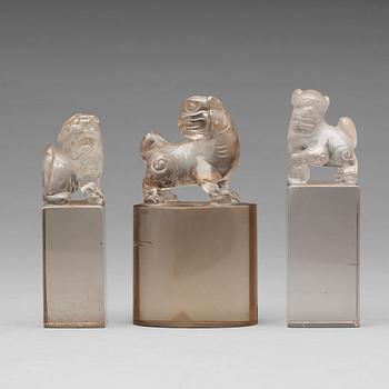 510. Three Chinese rock-chrystal seals, 20th Century.