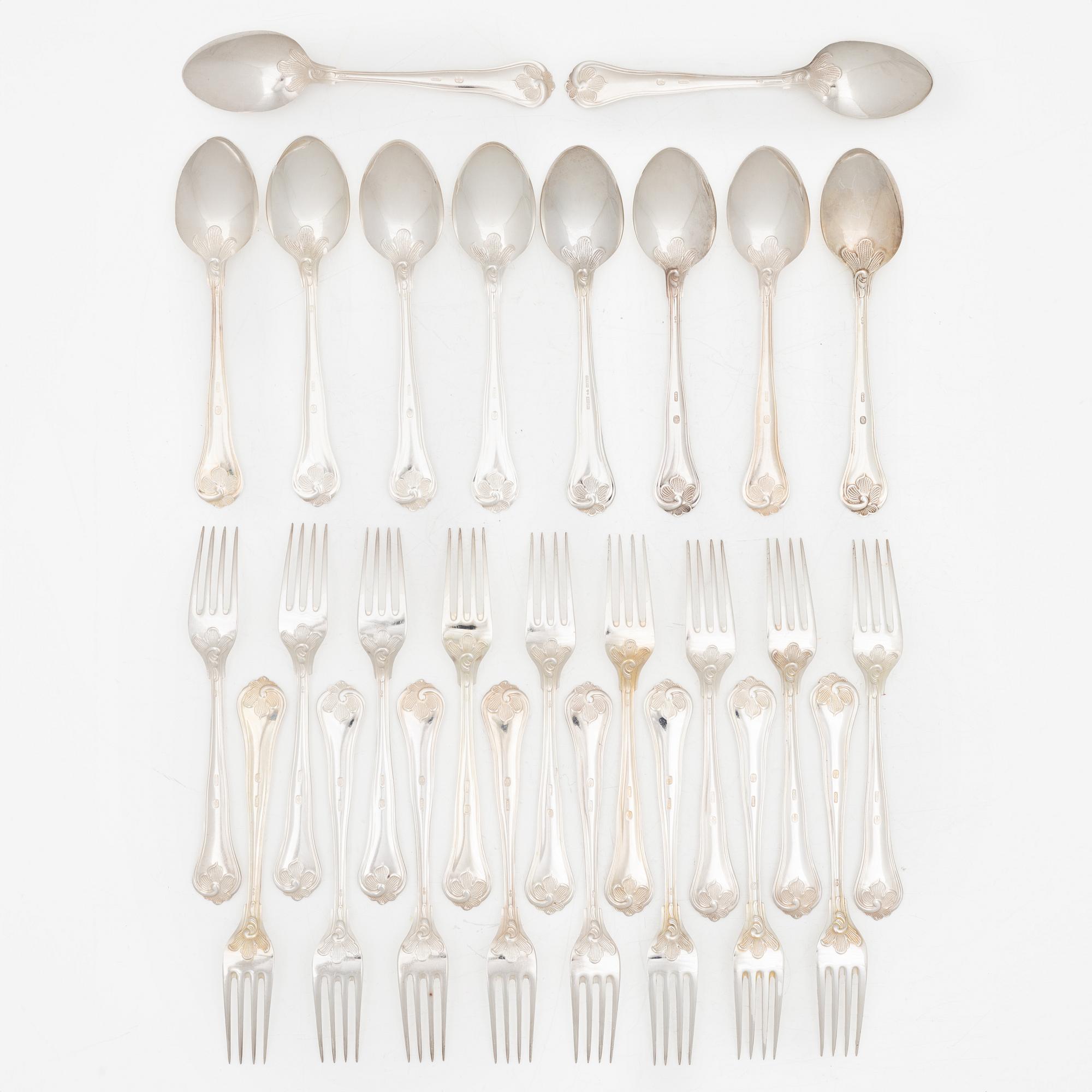 Cutlery, 17 pieces, silver, “Sachsisk”, Cohr, Denmark, Swedish import mark.