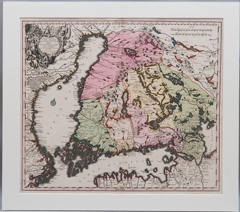 A MAP. Magni Ducatus Finlandiae. Matthäus Seutter, 1700s first half. Colored.