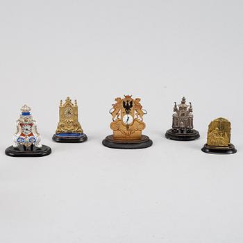 A set of five miniature timepieces from France and Germany, second half of the 19th Century.