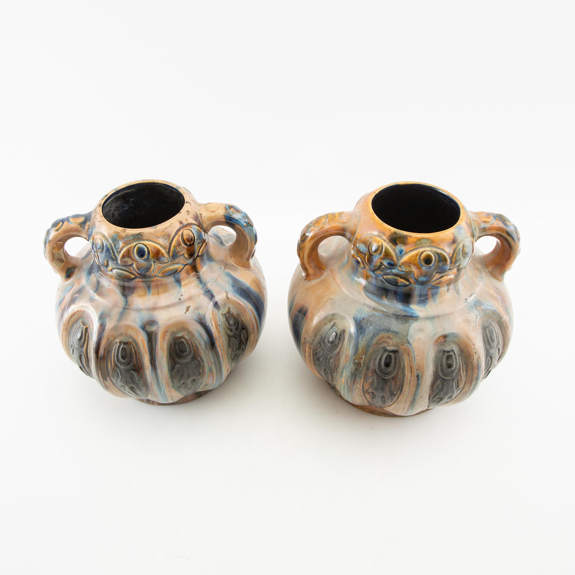 Vases a pair of Jugend early 20th century probably Denmark glazed stoneware.