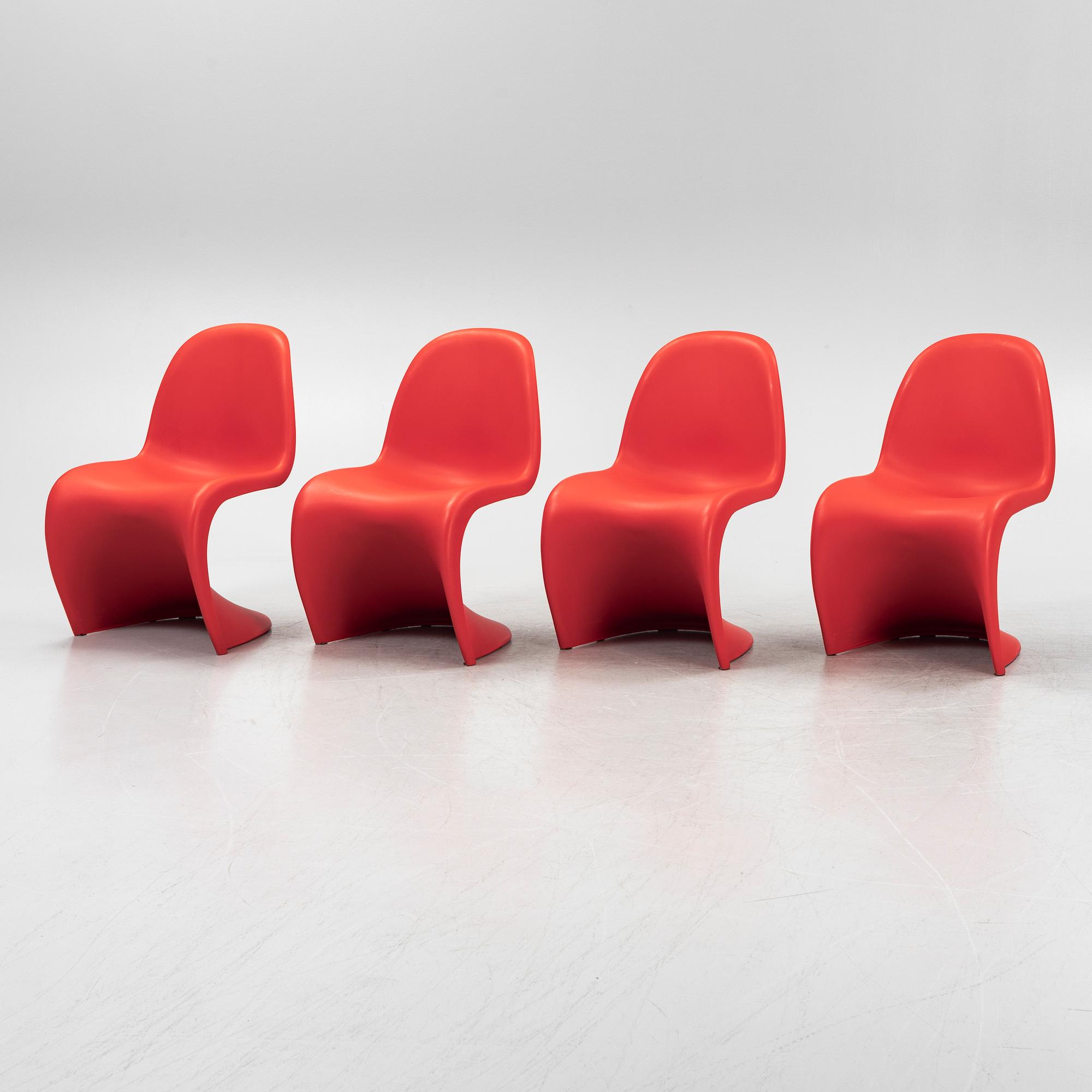 Verner Panton, four red plastic 'Panton Chair Classic', chairs, Vitra, 2010.