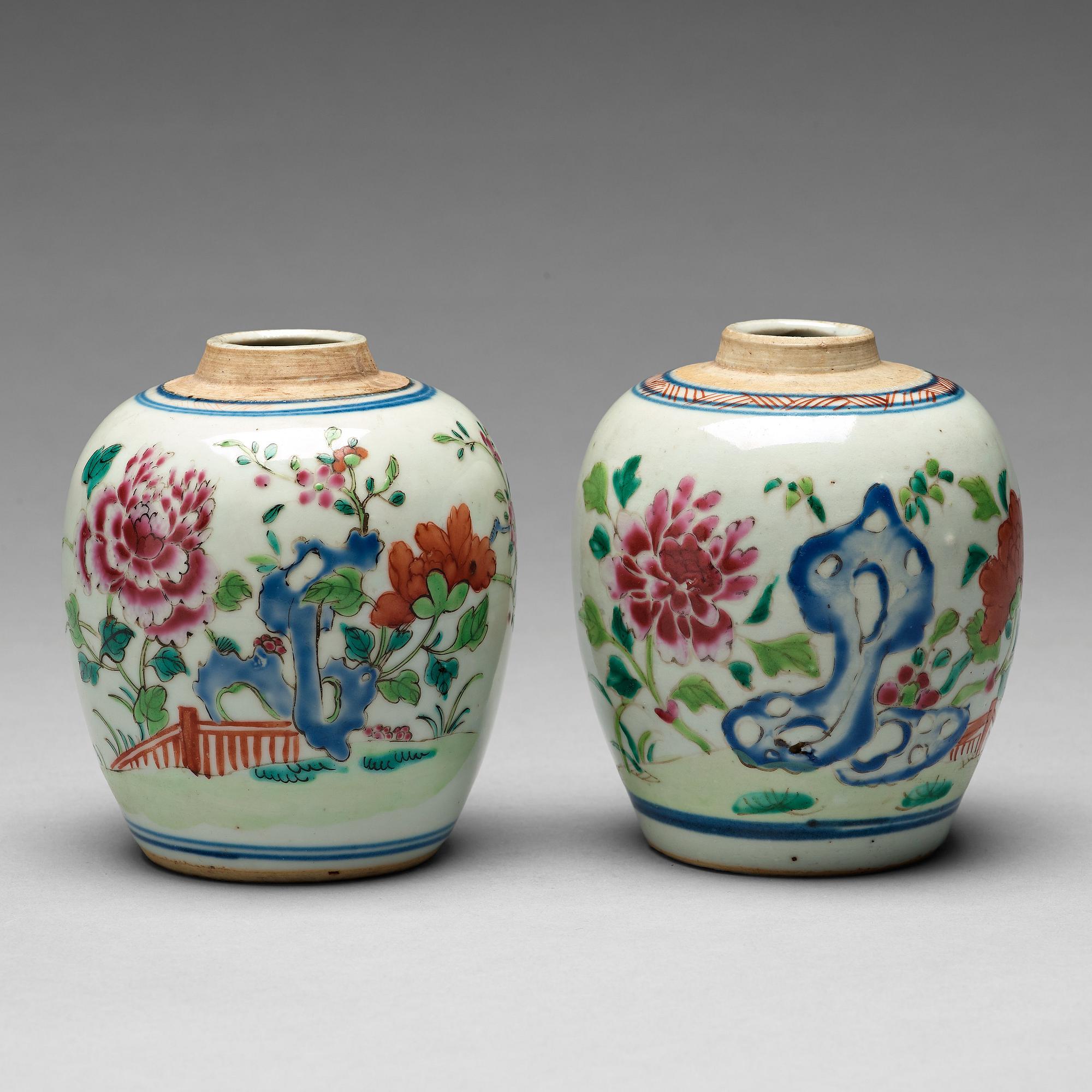 Two famille rose caddies, Qing dynasty, 18th century.