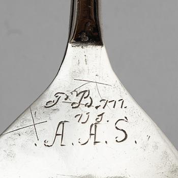 An 17/18th century late Baroque silver spoon, unclear mark, Scandinavia.