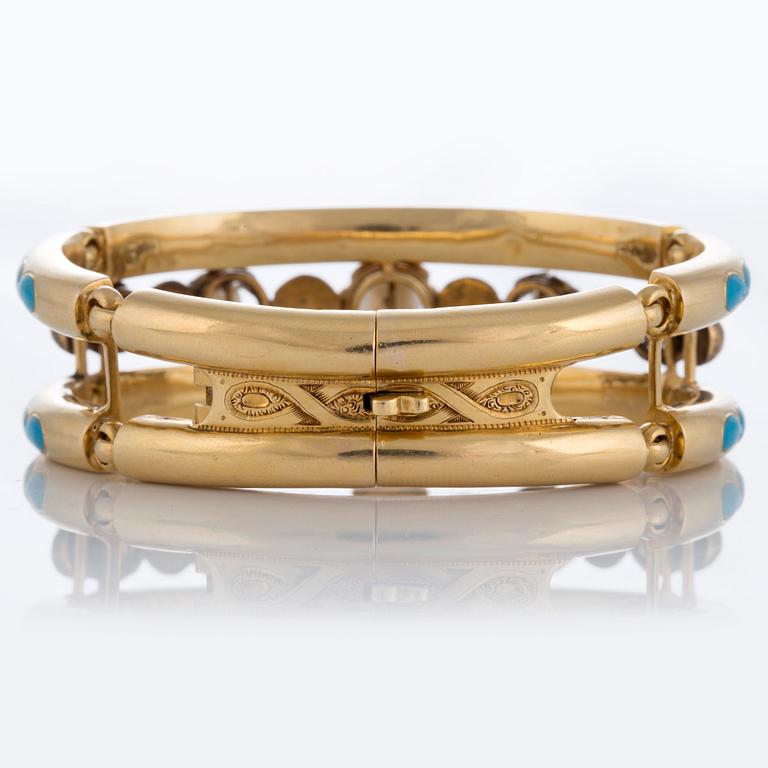 Labitte Frères armband 18K guld med emaljdekor samt rosenslipade diamanter och pärlor.