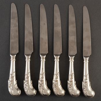 Six early 20th century silver knives, Jugend, Holland.