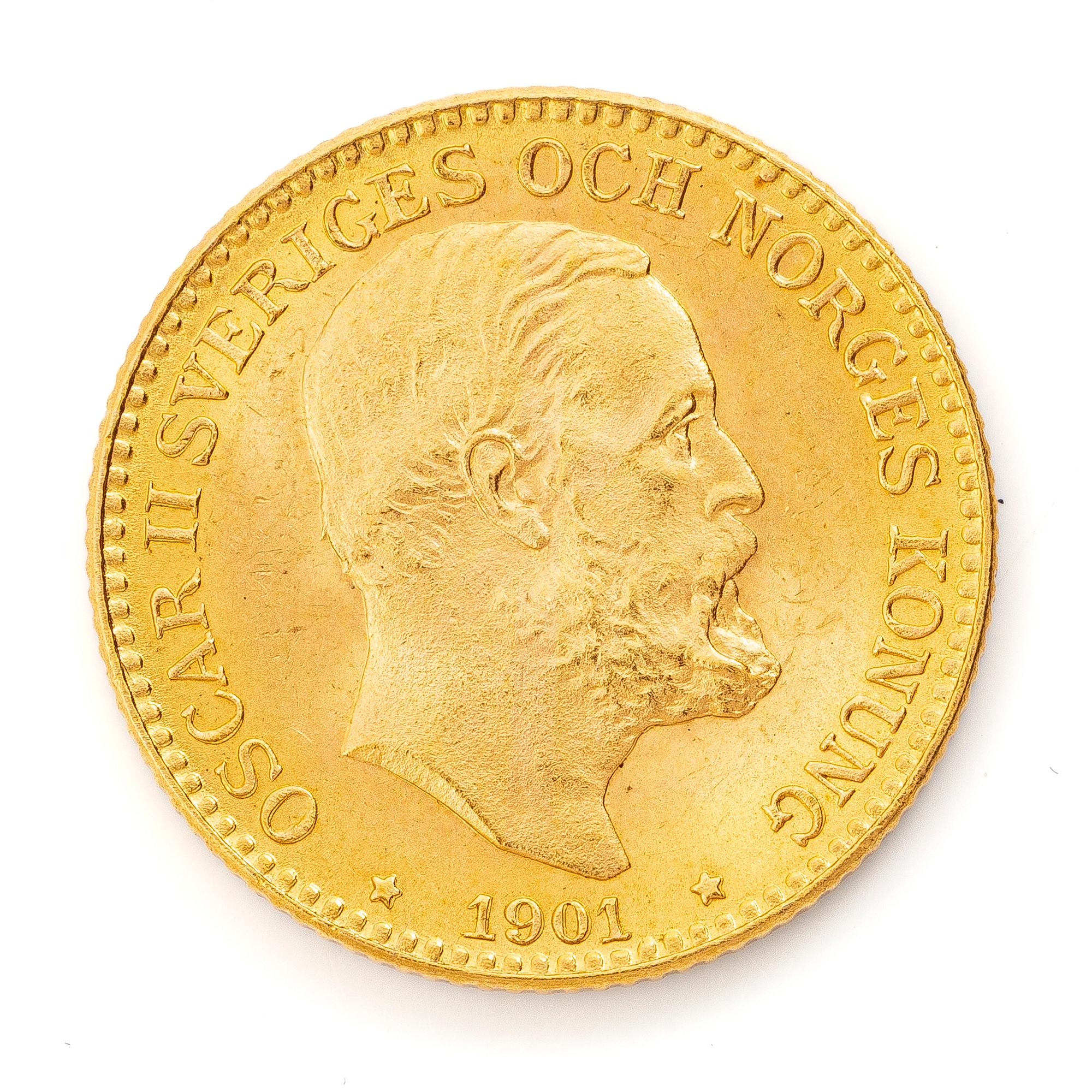 Guldmynt, Sverige, Oskar II, 10 kronor, 1901.