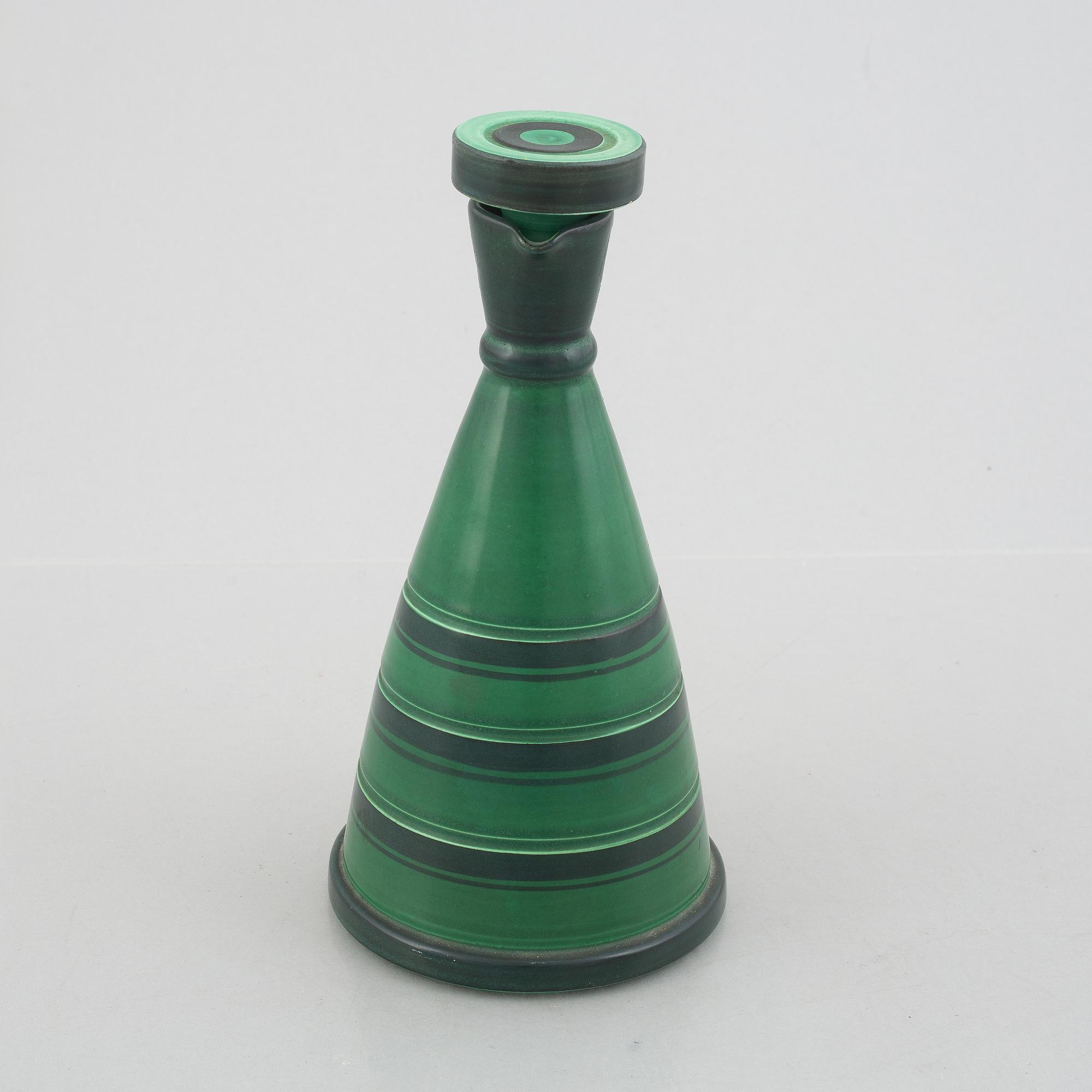 Eva Jancke Björk, a faience decanter with stopper, Bo Fajans, Gävle, 1934-43.