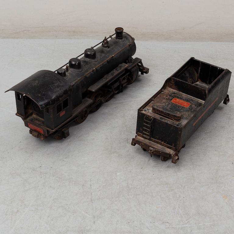 Buddy L Outdoor Railroad 1000 Pacific type locomotive and tender, pressed steel,Moline, USA, 1920s.