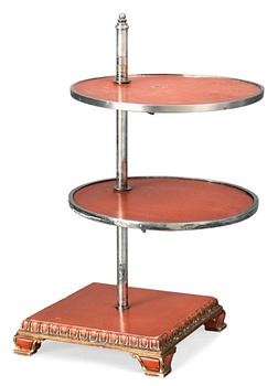 728. An Axel-Einar Hjorth  red lacquered table "Åbo" on a silverplated brass leg, Nordiska Kompaniet 1929-30.