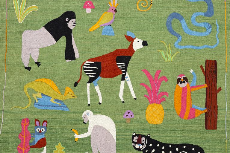 Matta, handbroderad Kelim, ca 177 x 123 cm.