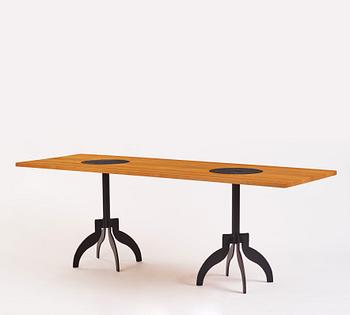 Jonas Bohlin, a birch and iron 'Triptyk' table, Källemo, Sweden, post 1989.
