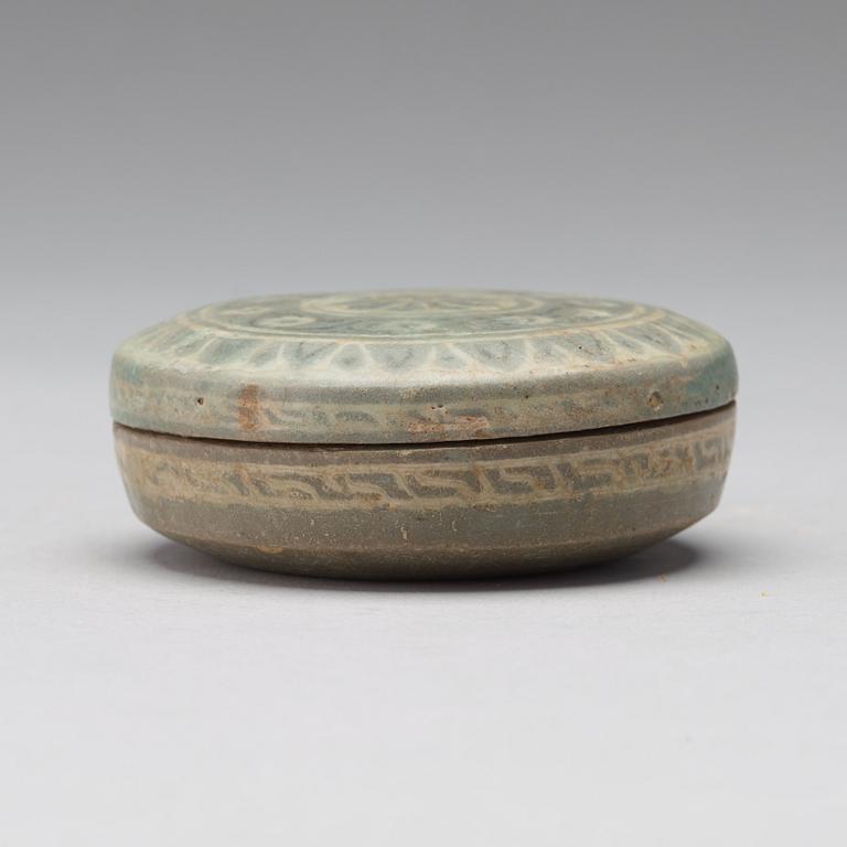 A Korean vase and cosmetic box with cover, Koryo, 13th Century.