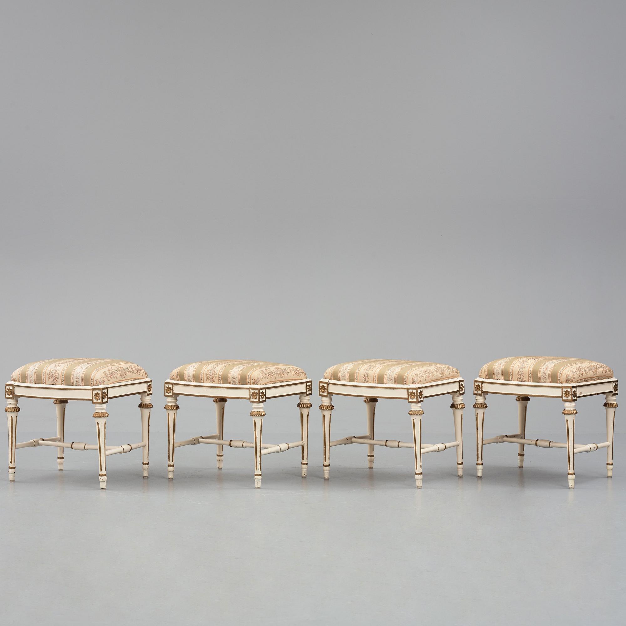 A set of four Gustavian stools by J E Höglander (master in Stockholm 1777-1813).