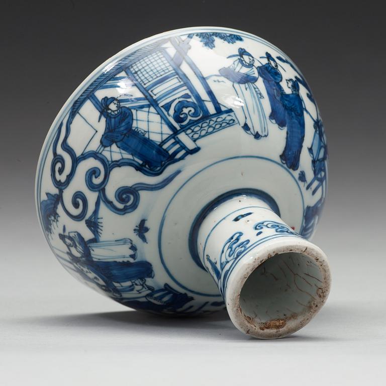 A blue and white stemcup, Ming dynasty (1368-1644).